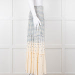 By Malina Cream Shirred Waist Skirt With Blue Flower Pattern