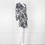 Rixo Black and White Patterened V Neck Dress