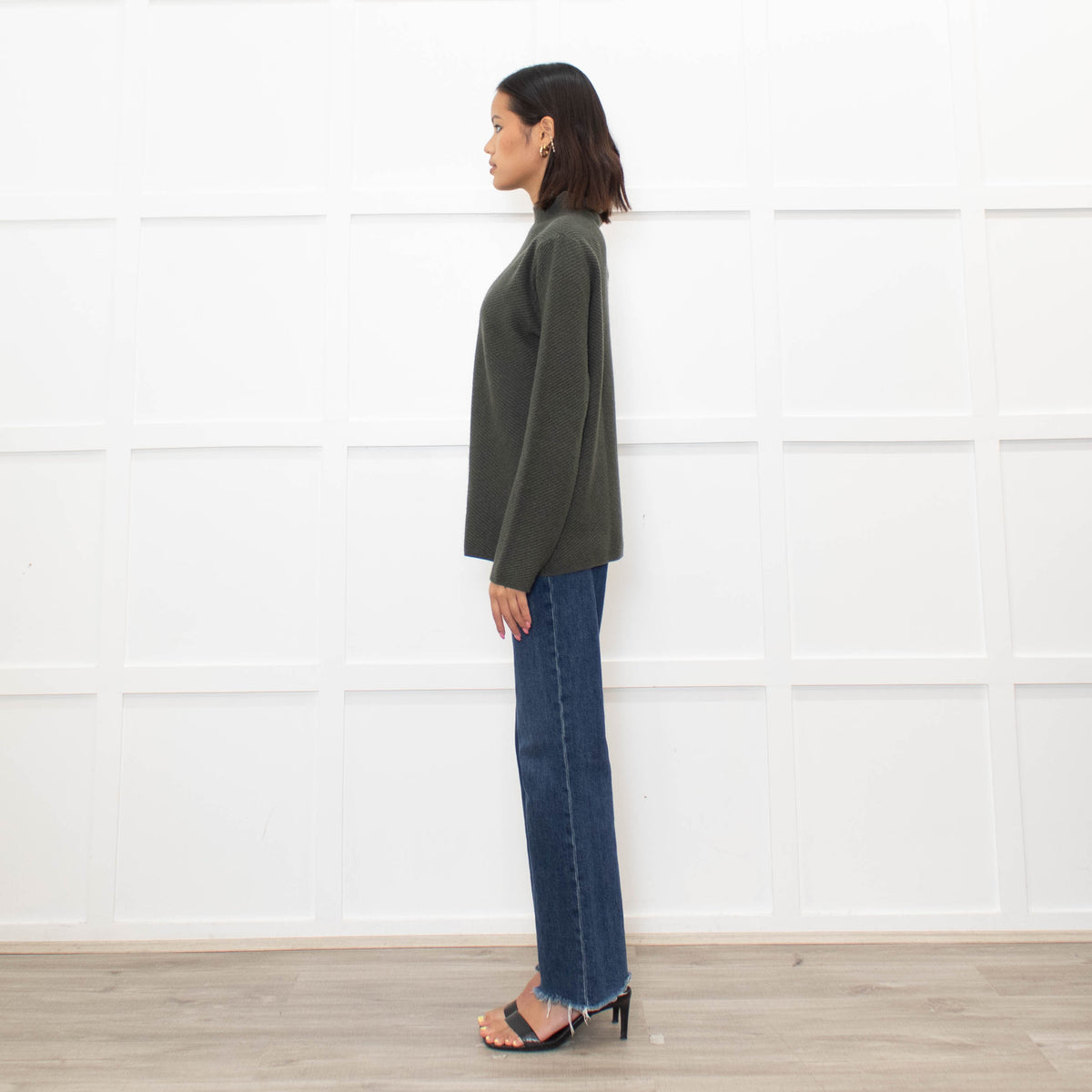 Piazza Castello Khaki Ribbed Cashmere Top