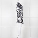 Rixo Black and White Patterened V Neck Dress