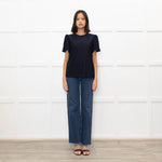 Me + Em Navy Glitter Frill trim Short Sleeve Top