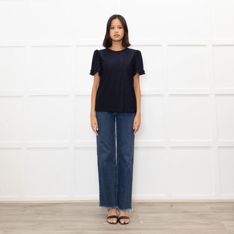 Me + Em Navy Glitter Frill trim Short Sleeve Top