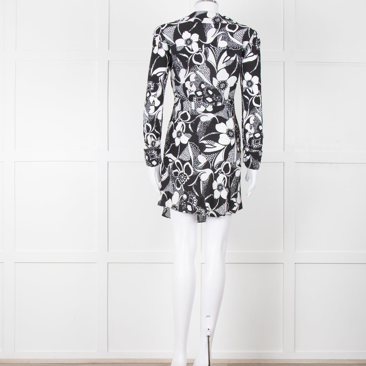 Rixo Black and White Patterened V Neck Dress