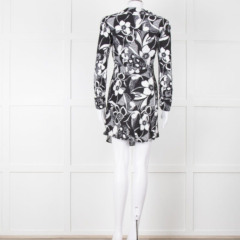 Rixo Black and White Patterened V Neck Dress