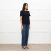 Me + Em Navy Glitter Frill trim Short Sleeve Top