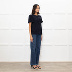 Me + Em Navy Glitter Frill trim Short Sleeve Top