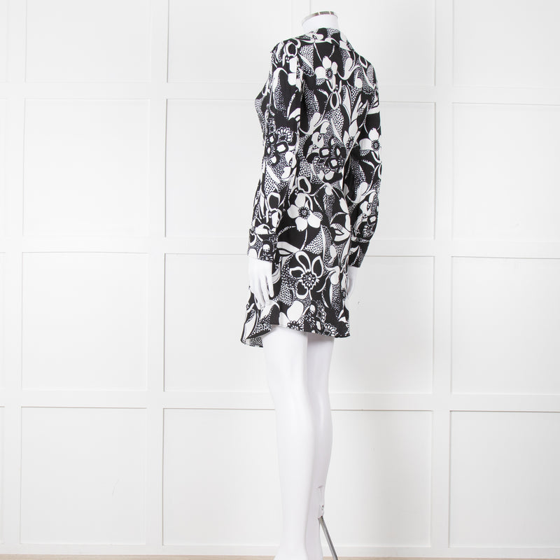 Rixo Black and White Patterened V Neck Dress