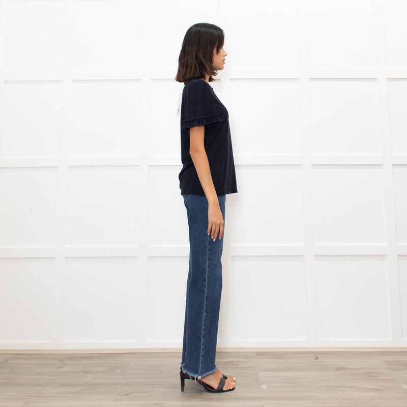 Me + Em Navy Glitter Frill trim Short Sleeve Top