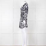 Rixo Black and White Patterened V Neck Dress