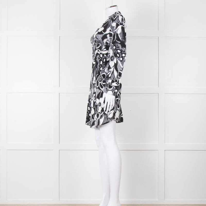 Rixo Black and White Patterened V Neck Dress