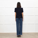 Me + Em Navy Glitter Frill trim Short Sleeve Top