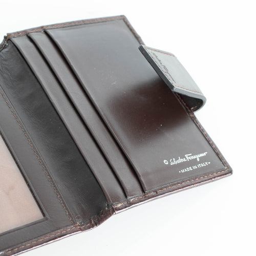 Salvatore Ferragamo Brown Leather Embossed Card Holder