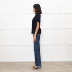 Me + Em Navy Glitter Frill trim Short Sleeve Top
