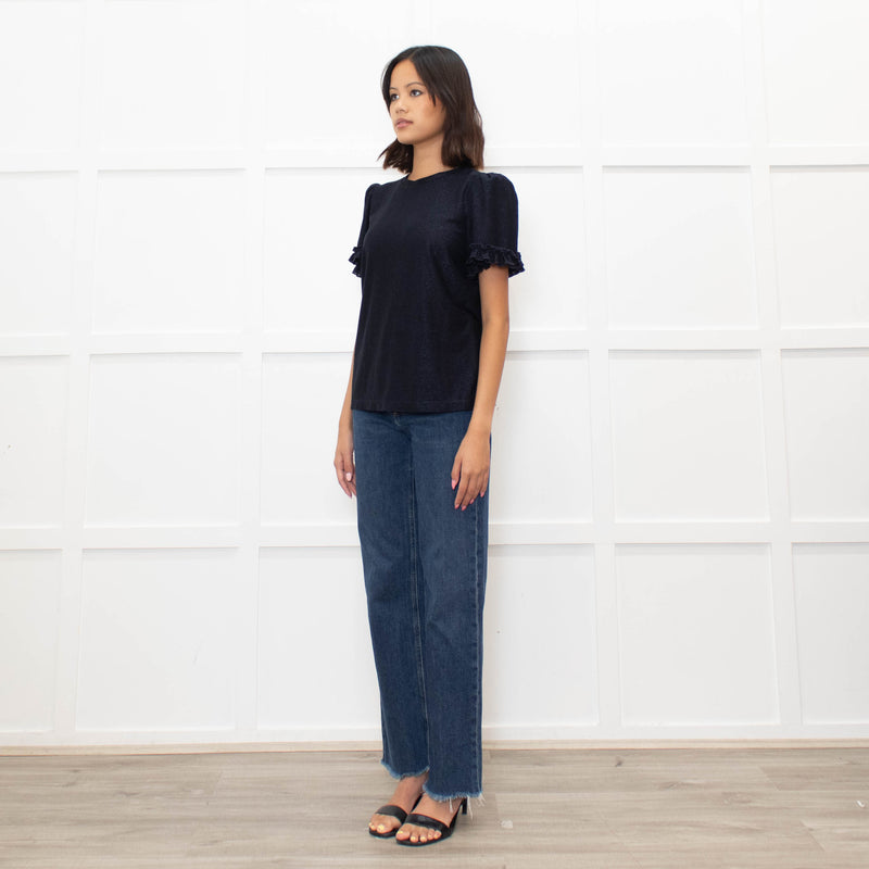 Me + Em Navy Glitter Frill trim Short Sleeve Top