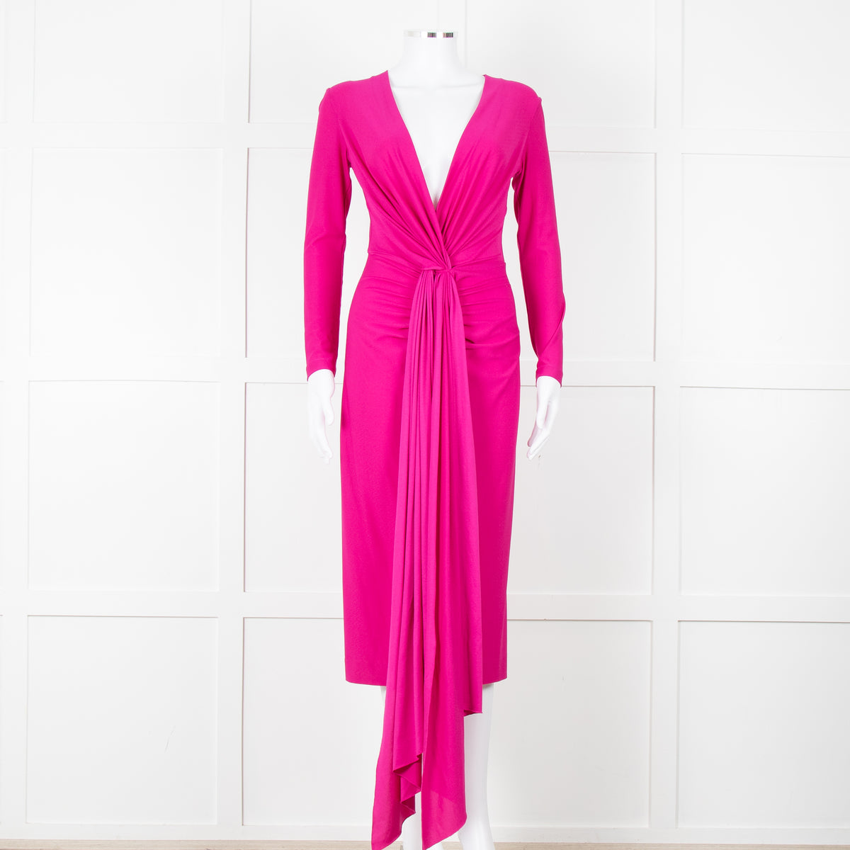 Solace London Purple Long Sleeve Plunge Neck Dress with Tie