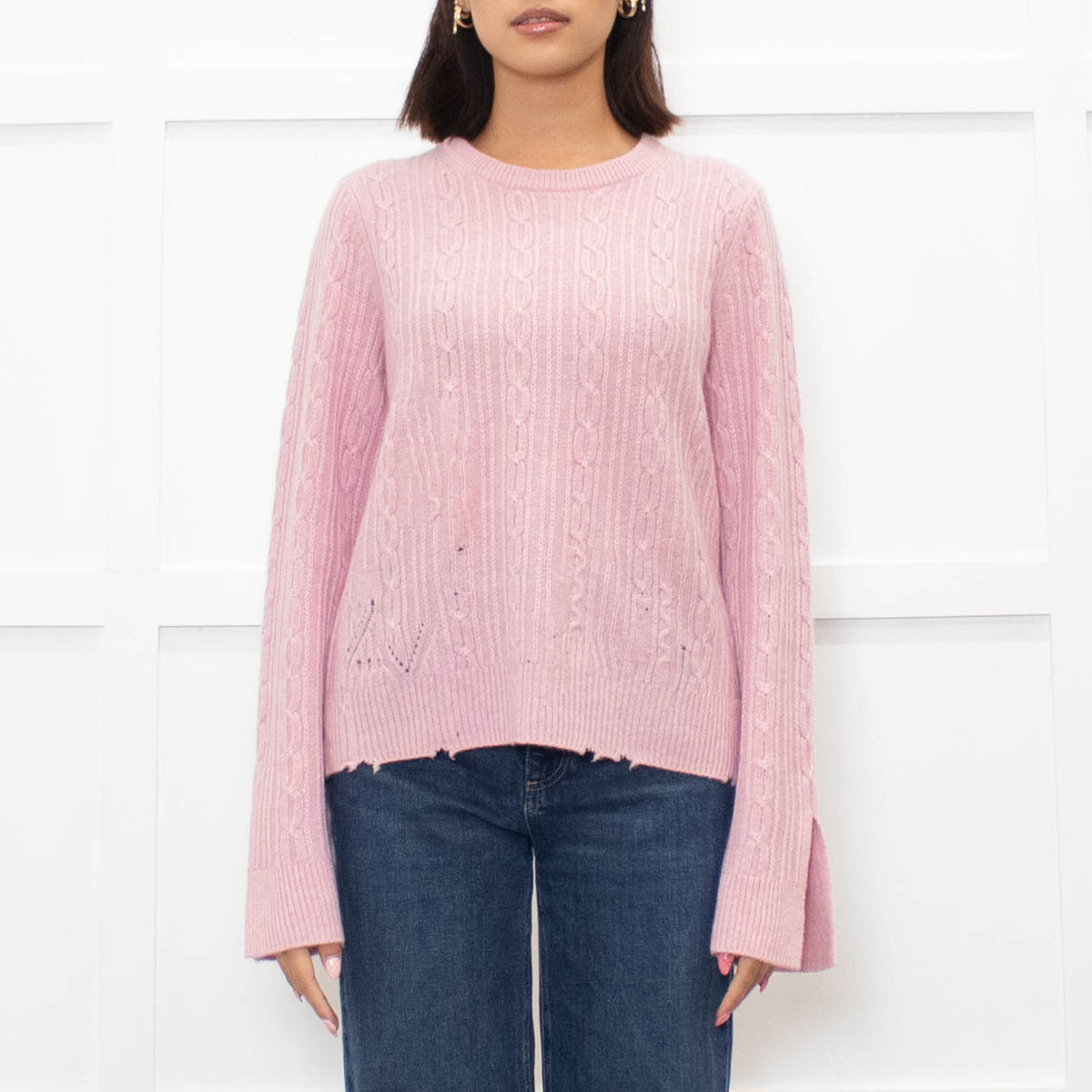 Zadig & Voltaire Pale Pink Cable Distressed Cashmere Sweater