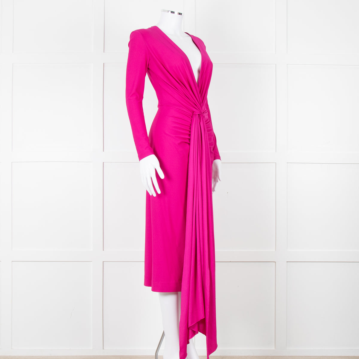 Solace London Purple Long Sleeve Plunge Neck Dress with Tie