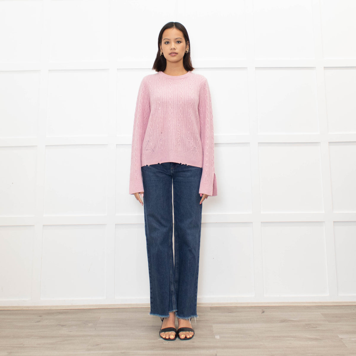 Zadig & Voltaire Pale Pink Cable Distressed Cashmere Sweater