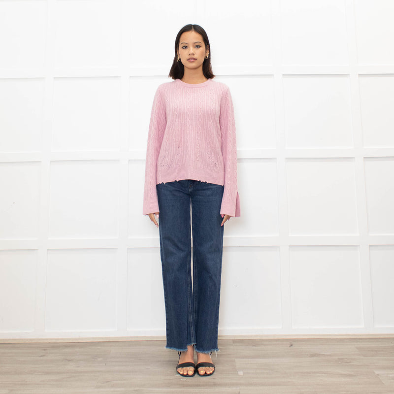 Zadig & Voltaire Pale Pink Cable Distressed Cashmere Sweater