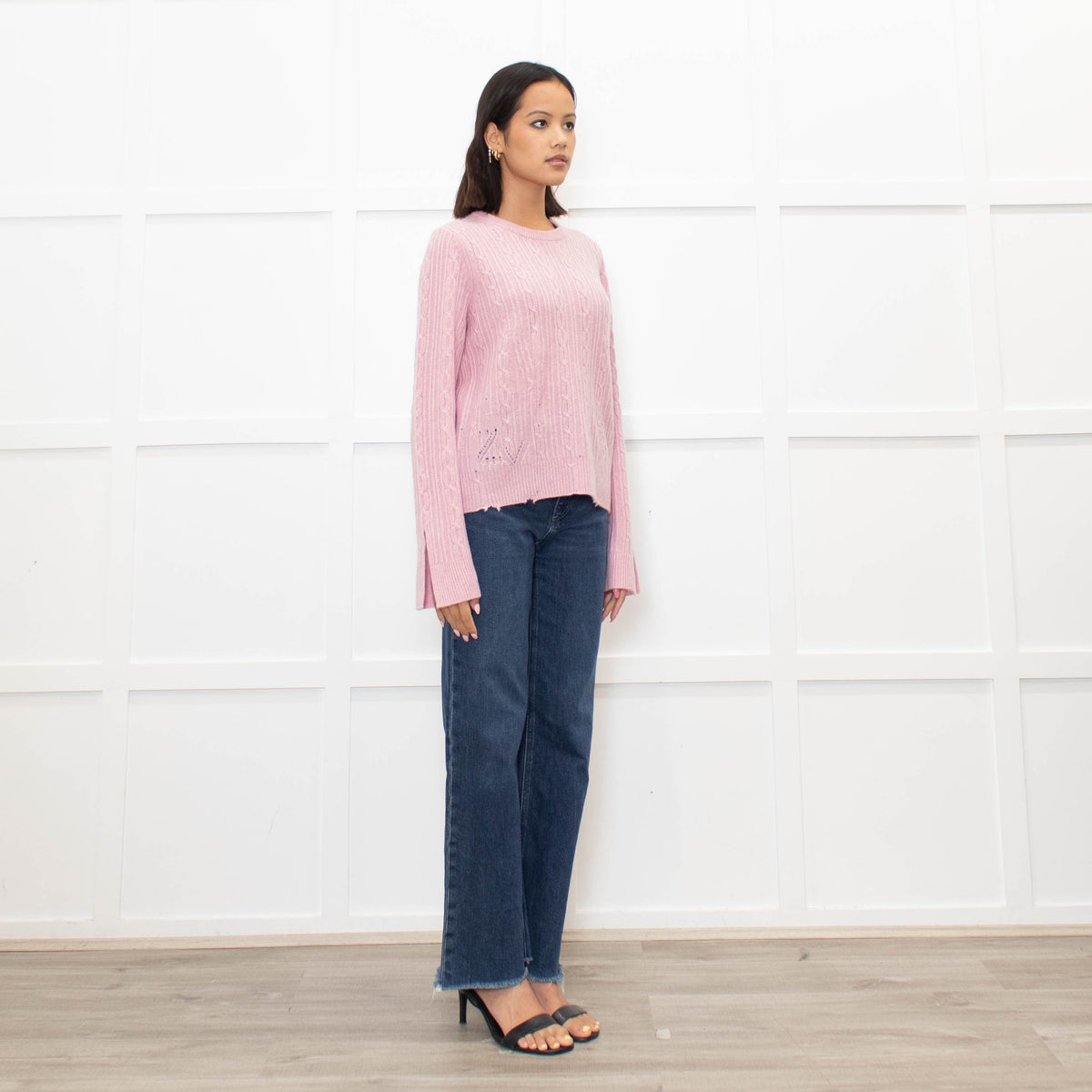 Zadig & Voltaire Pale Pink Cable Distressed Cashmere Sweater