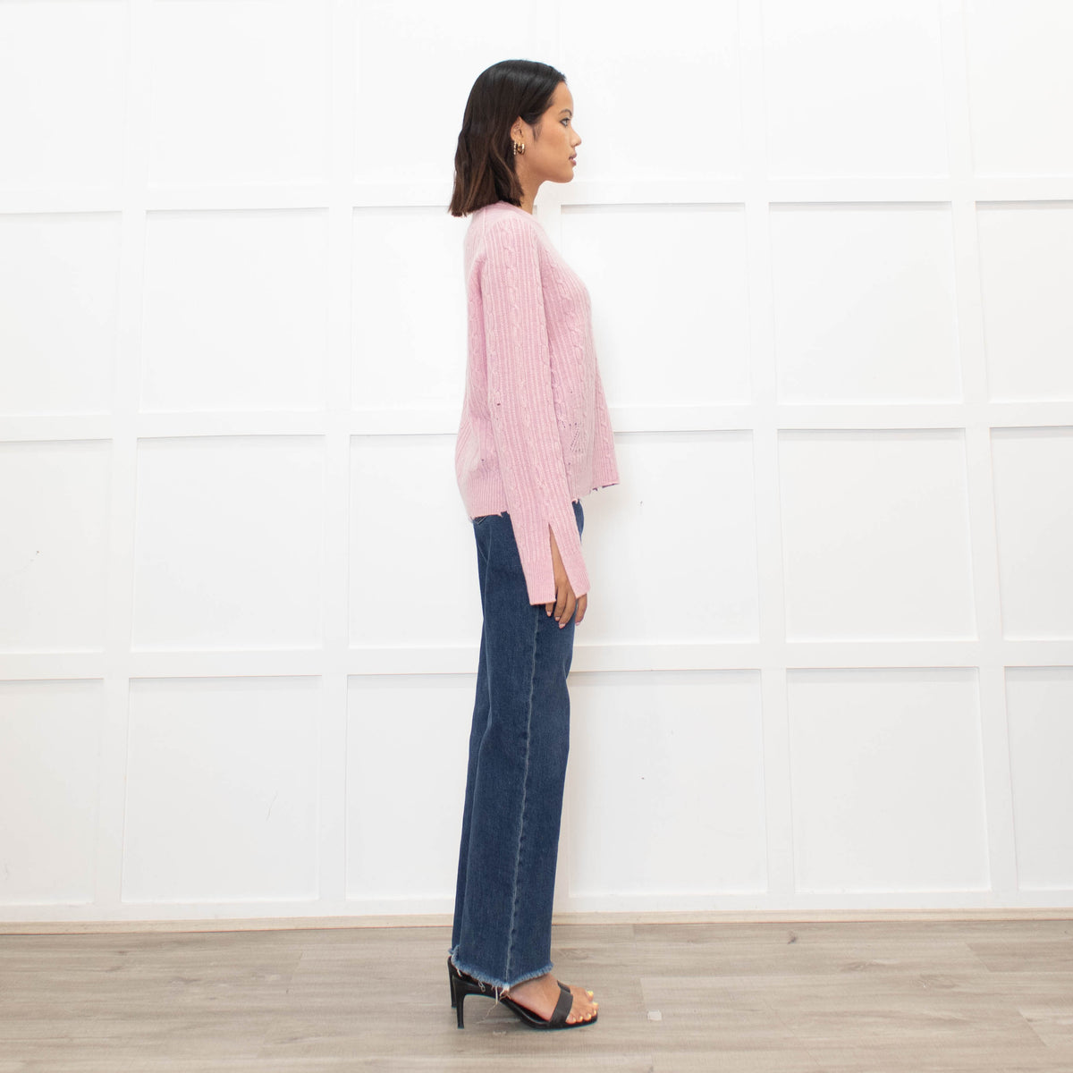 Zadig & Voltaire Pale Pink Cable Distressed Cashmere Sweater