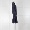 Ganni Navy Dress With Laser Detail And Gathered Waist