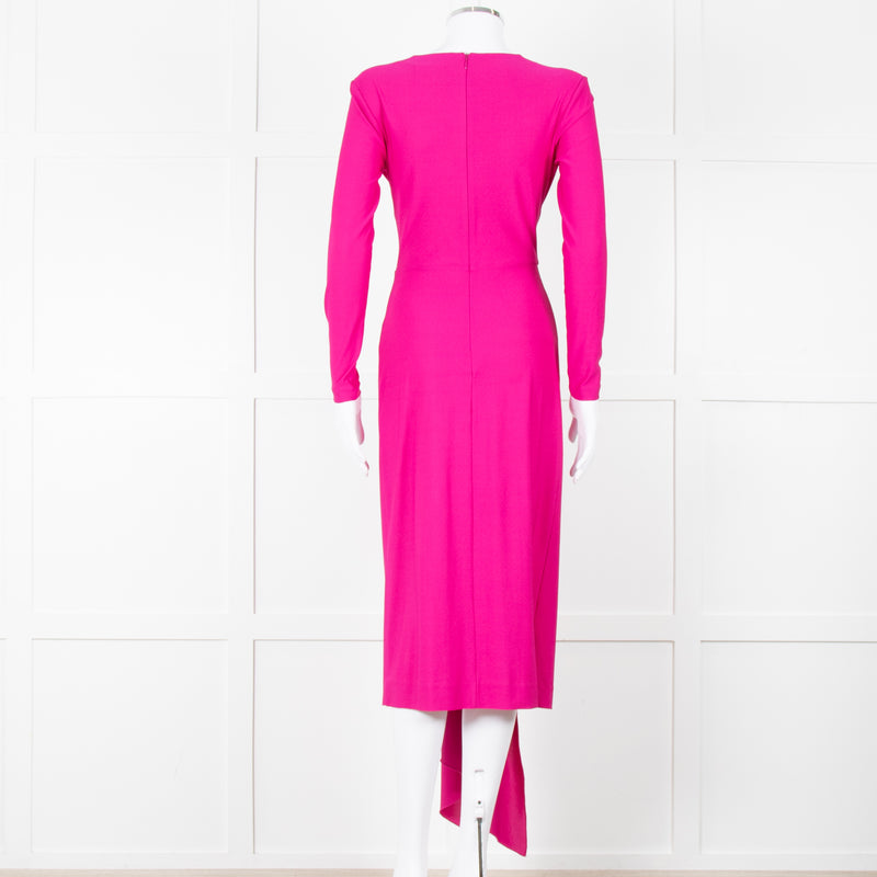 Solace London Purple Long Sleeve Plunge Neck Dress with Tie