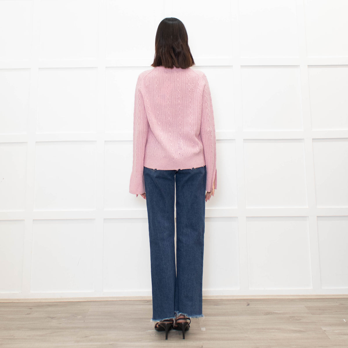 Zadig & Voltaire Pale Pink Cable Distressed Cashmere Sweater