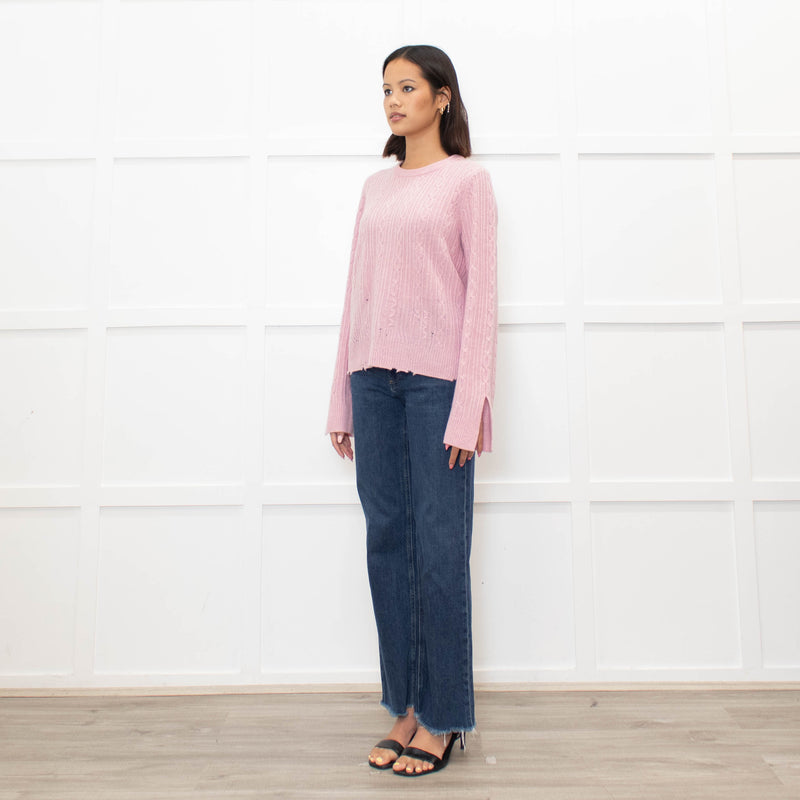Zadig & Voltaire Pale Pink Cable Distressed Cashmere Sweater