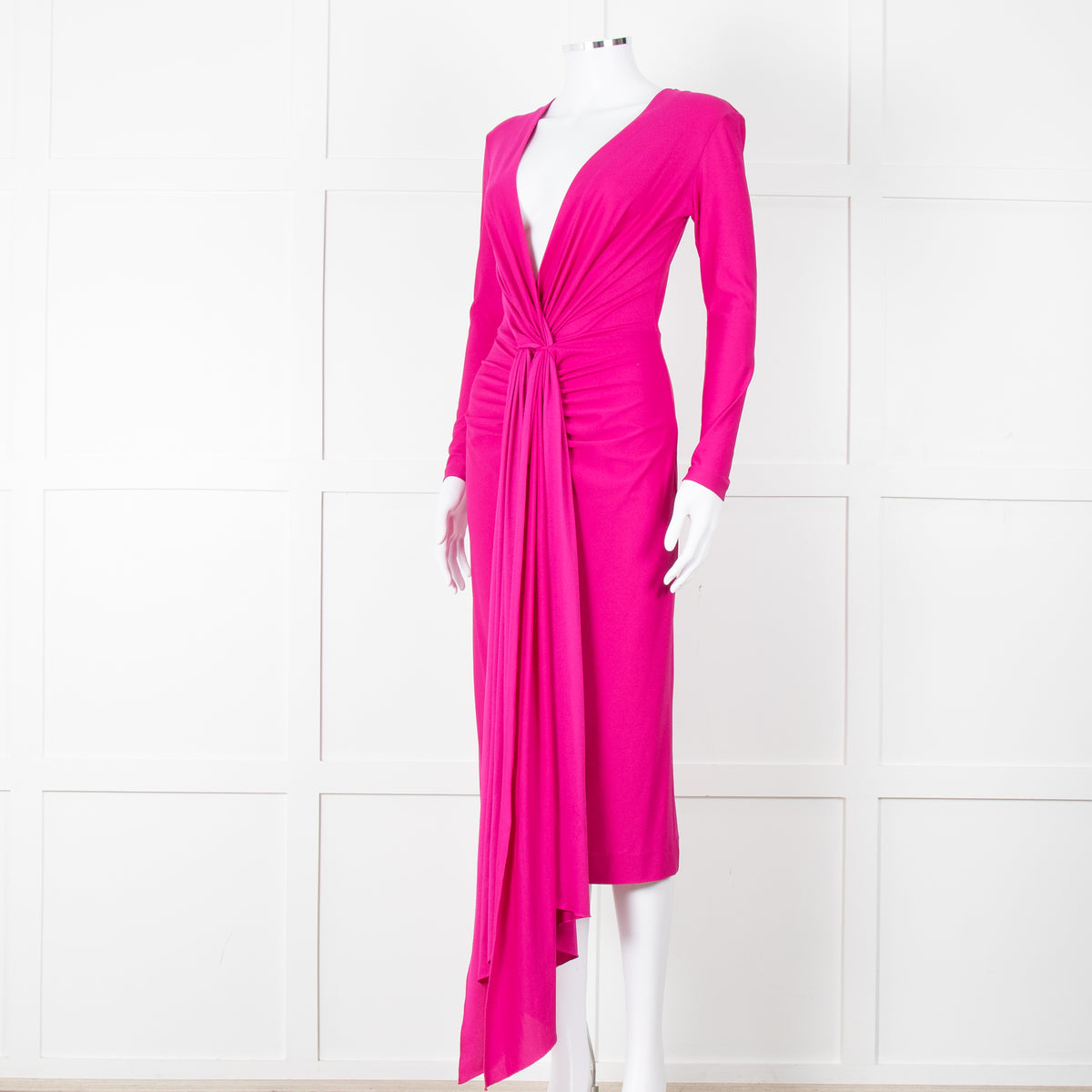 Solace London Purple Long Sleeve Plunge Neck Dress with Tie