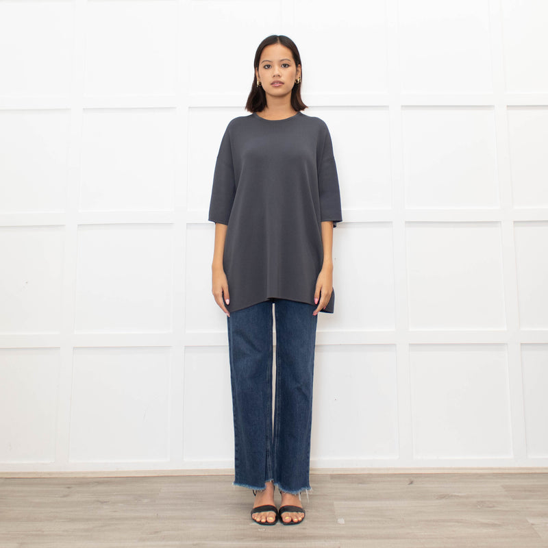 Frankie Shop Charcoal Grey Lenny Knit Short Sleeve Top