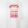 Valerie Khalfon White Cotton Off the Shoulder Dress with Pink & Orange Chevrons