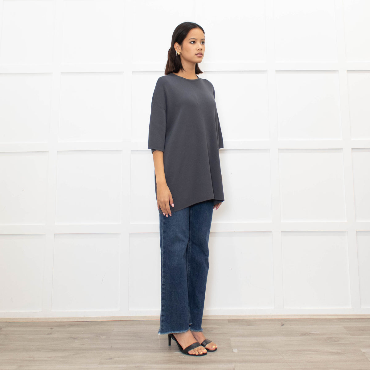 Frankie Shop Charcoal Grey Lenny Knit Short Sleeve Top