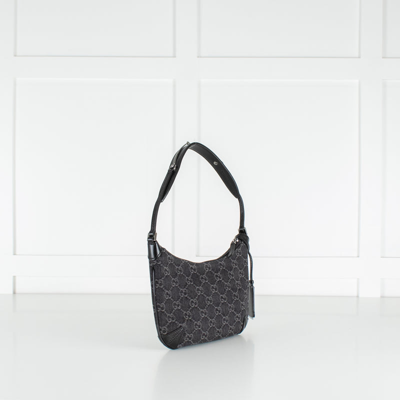 Gucci Black Monogram Horsebit Slim Small Shoulder Bag