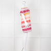 Valerie Khalfon White Cotton Off the Shoulder Dress with Pink & Orange Chevrons