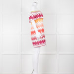 Valerie Khalfon White Cotton Off the Shoulder Dress with Pink & Orange Chevrons