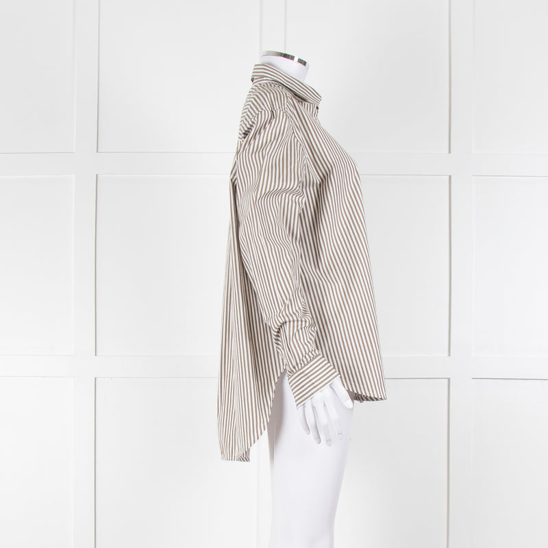 Toteme Khaki and White Striped Cotton Shirt