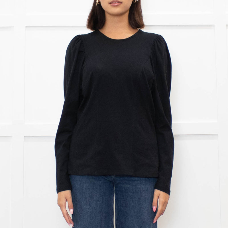 Sandro Black Puff Sleeve Top