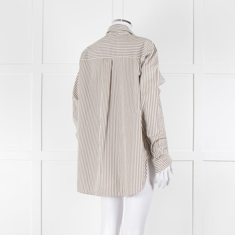 Toteme Khaki and White Striped Cotton Shirt