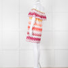 Valerie Khalfon White Cotton Off the Shoulder Dress with Pink & Orange Chevrons