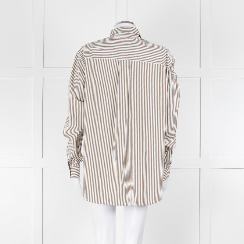 Toteme Khaki and White Striped Cotton Shirt