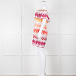 Valerie Khalfon White Cotton Off the Shoulder Dress with Pink & Orange Chevrons
