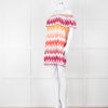 Valerie Khalfon White Cotton Off the Shoulder Dress with Pink & Orange Chevrons