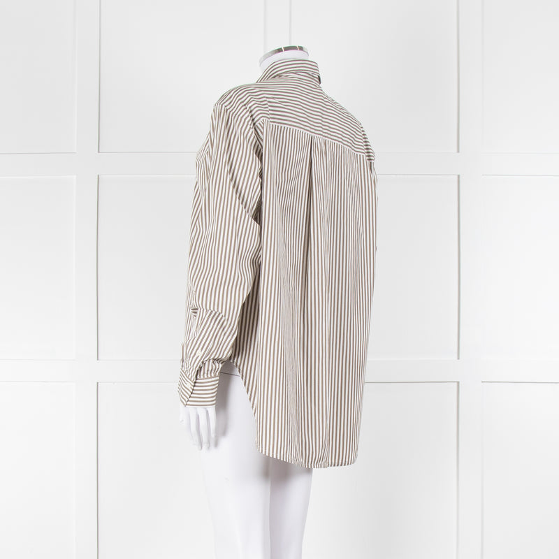 Toteme Khaki and White Striped Cotton Shirt