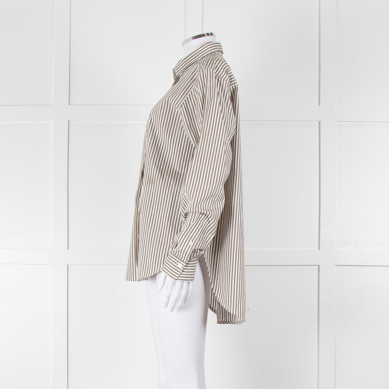 Toteme Khaki and White Striped Cotton Shirt