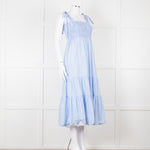 By Malina Blue Gingham Smocked Tiered Maxi Dress with Tie Shoulders