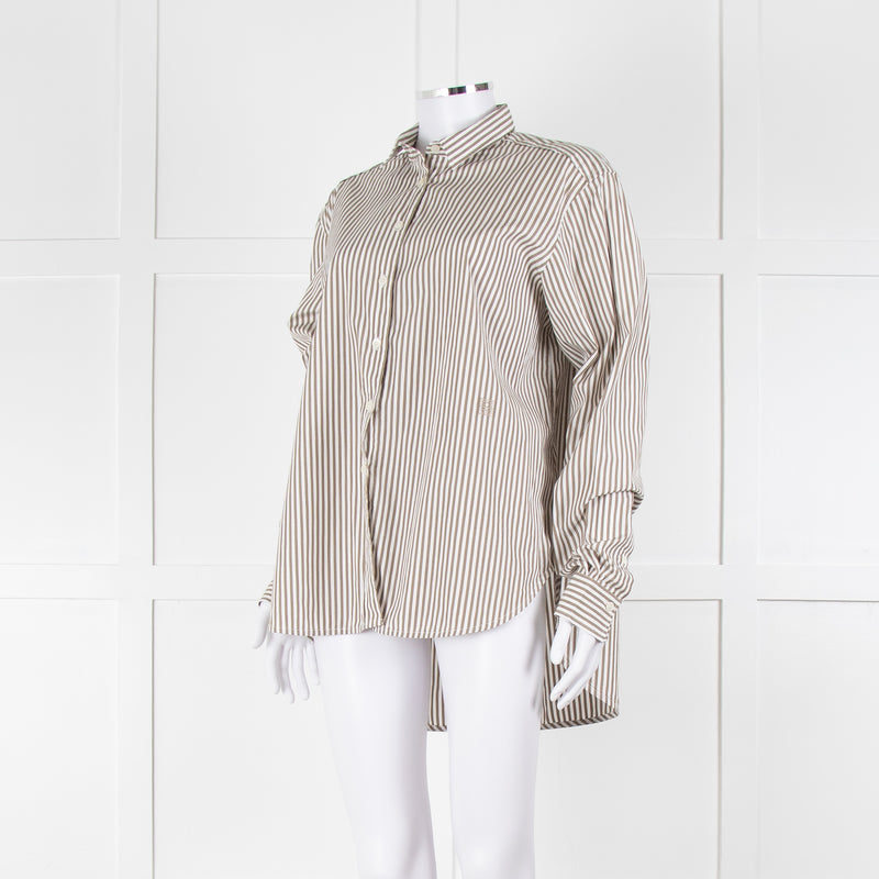 Toteme Khaki and White Striped Cotton Shirt