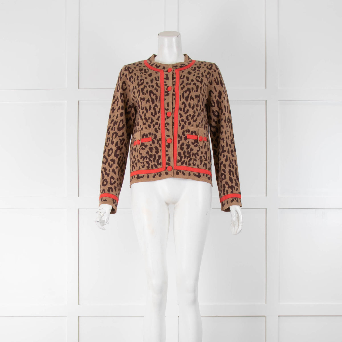 J Crew Brown leopard Print Cardigan Orange Edging