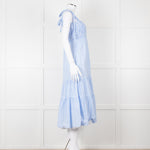 By Malina Blue Gingham Smocked Tiered Maxi Dress with Tie Shoulders
