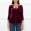 Blugirl Blumarine Burgundy Red Velvet Sequin Bow Top